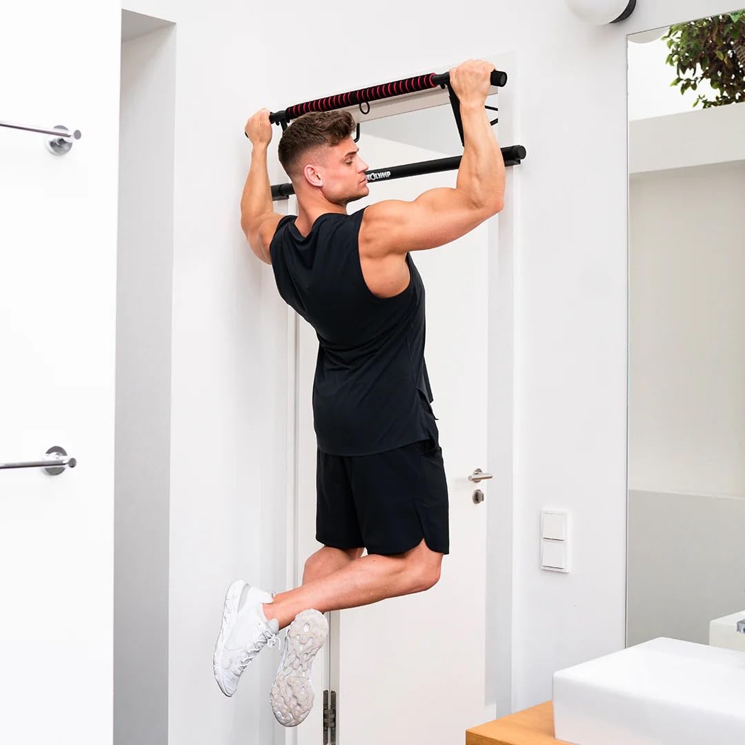 NEOLYMP Klimmzugstange Türrahmen ohne Schrauben mit Pull up Bar E-Book - Klimmzugstange Tür zum Einhängen für sicheren Halt bei Klimmzügen bis zu 200kg
