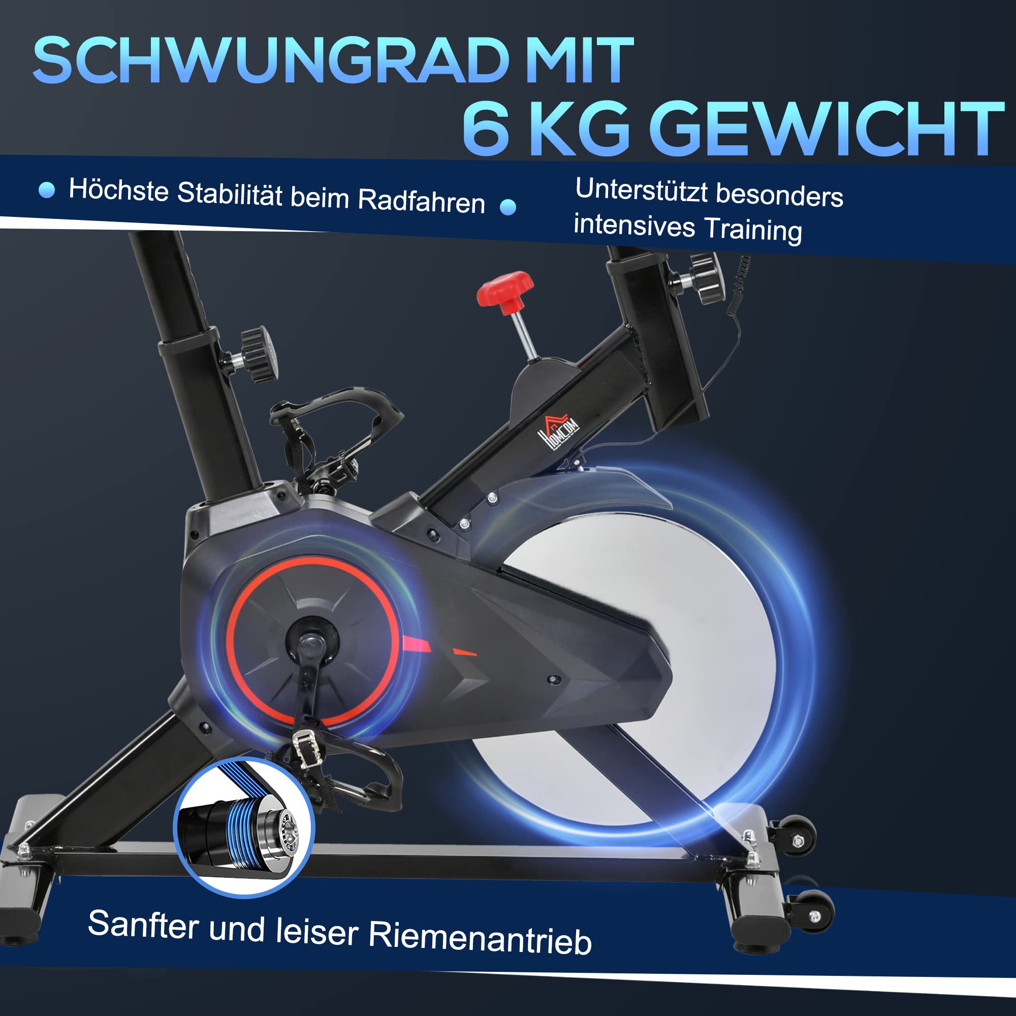 HOMCOM Heimtrainer Fahrrad, Fitness Fahrrad mit Pulsmesser, LCD Display, Ipad Halter, Einstellbar Sitz & Widerstand, Fahrradtrainer Fitnessfahrrad für Zuhause, Indoor Kardio Training 85 x 46 x 114 cm