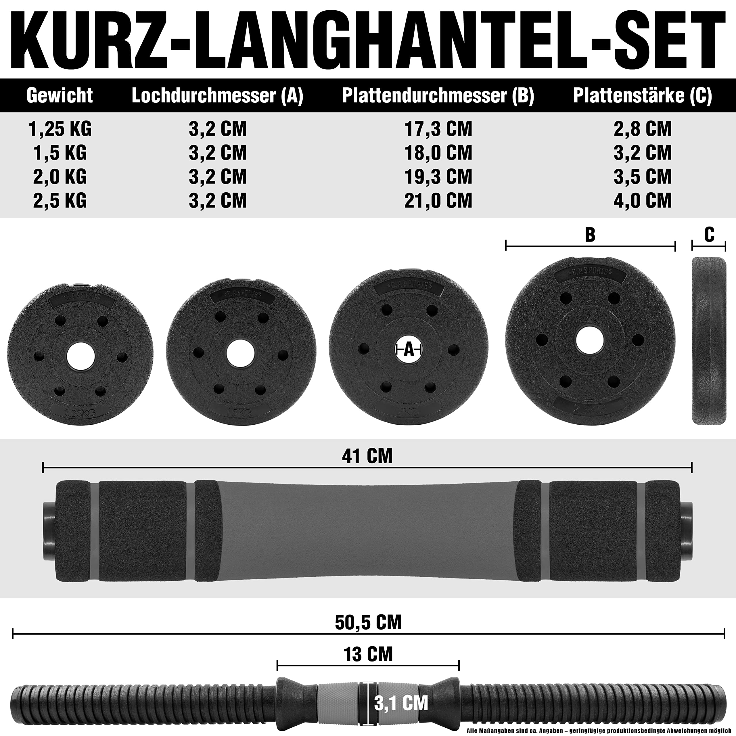 C.P.Sports 2in1 Kurzhantel & Langhantel Set 30kg / 40kg | Hantelscheiben – Gewichte – Hantelstangen | verstellbare Hanteln – Hantelset für Krafttraining, Fitness, Home Gym (blau-schwarz )
