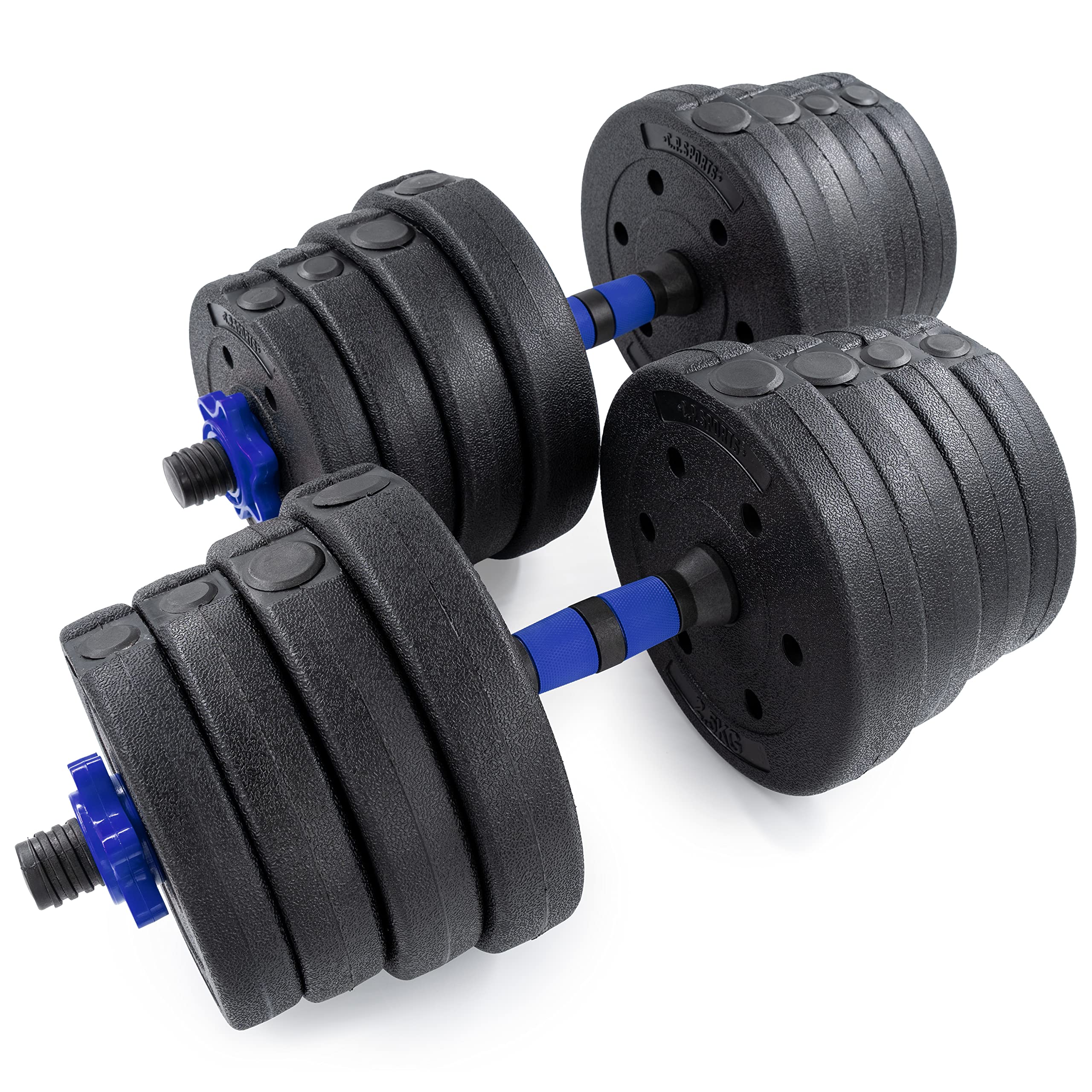 C.P.Sports 2in1 Kurzhantel & Langhantel Set 30kg / 40kg | Hantelscheiben – Gewichte – Hantelstangen | verstellbare Hanteln – Hantelset für Krafttraining, Fitness, Home Gym (blau-schwarz )