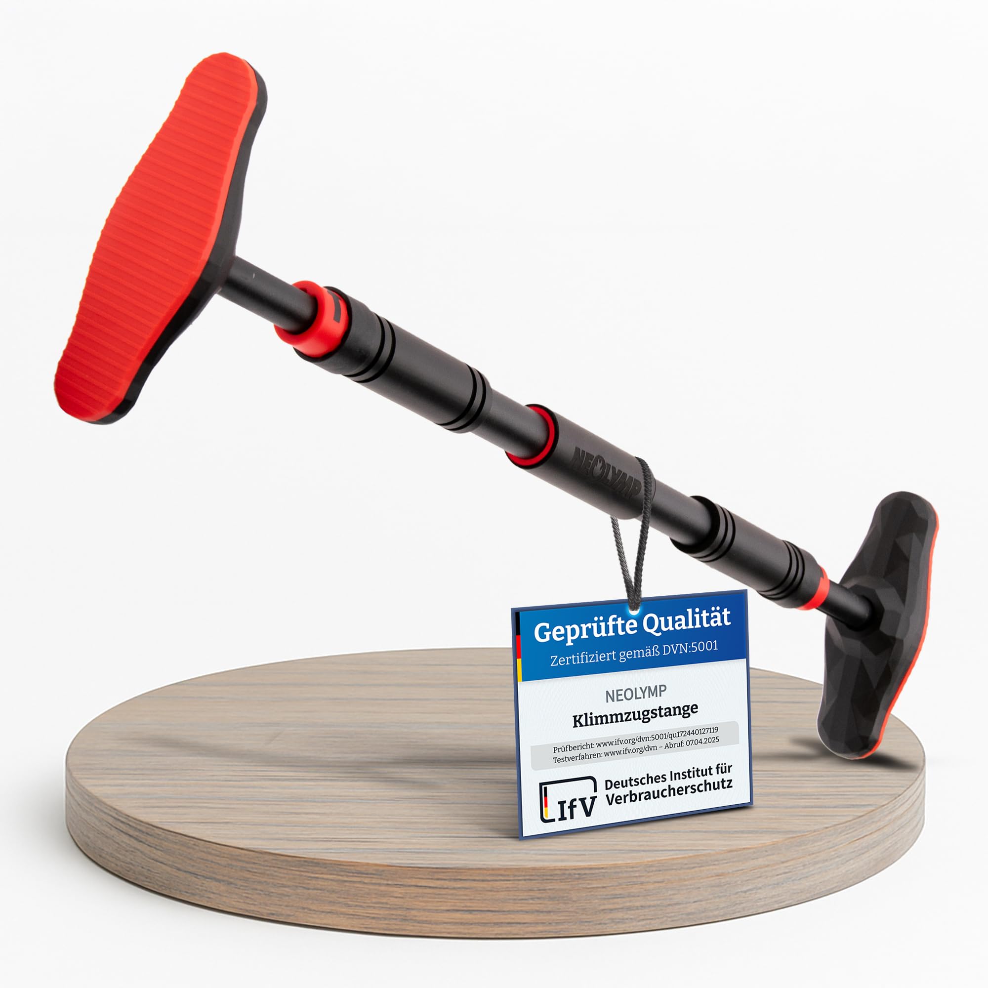 NEOLYMP Klimmzugstange Türrahmen ohne Schrauben mit Pull up Bar E-Book - Klimmzugstange verstellbar 70-100 cm mit Gewindesperre für sicheren Halt bis zu 200kg (Rot)