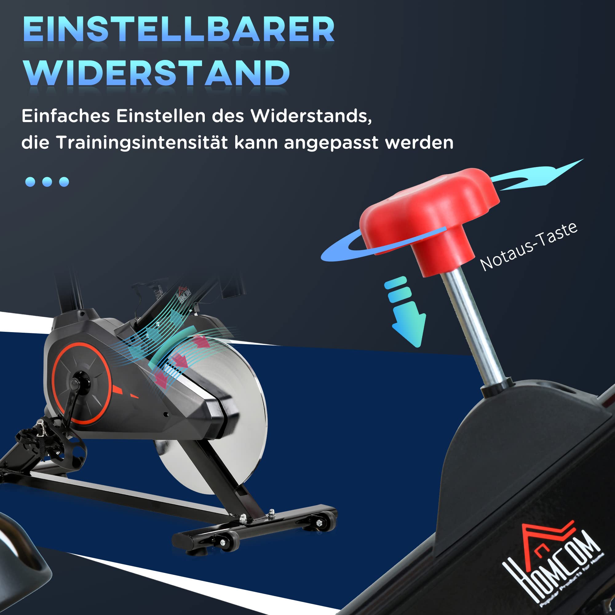 HOMCOM Heimtrainer Fahrrad, Fitness Fahrrad mit Pulsmesser, LCD Display, Ipad Halter, Einstellbar Sitz & Widerstand, Fahrradtrainer Fitnessfahrrad für Zuhause, Indoor Kardio Training 85 x 46 x 114 cm