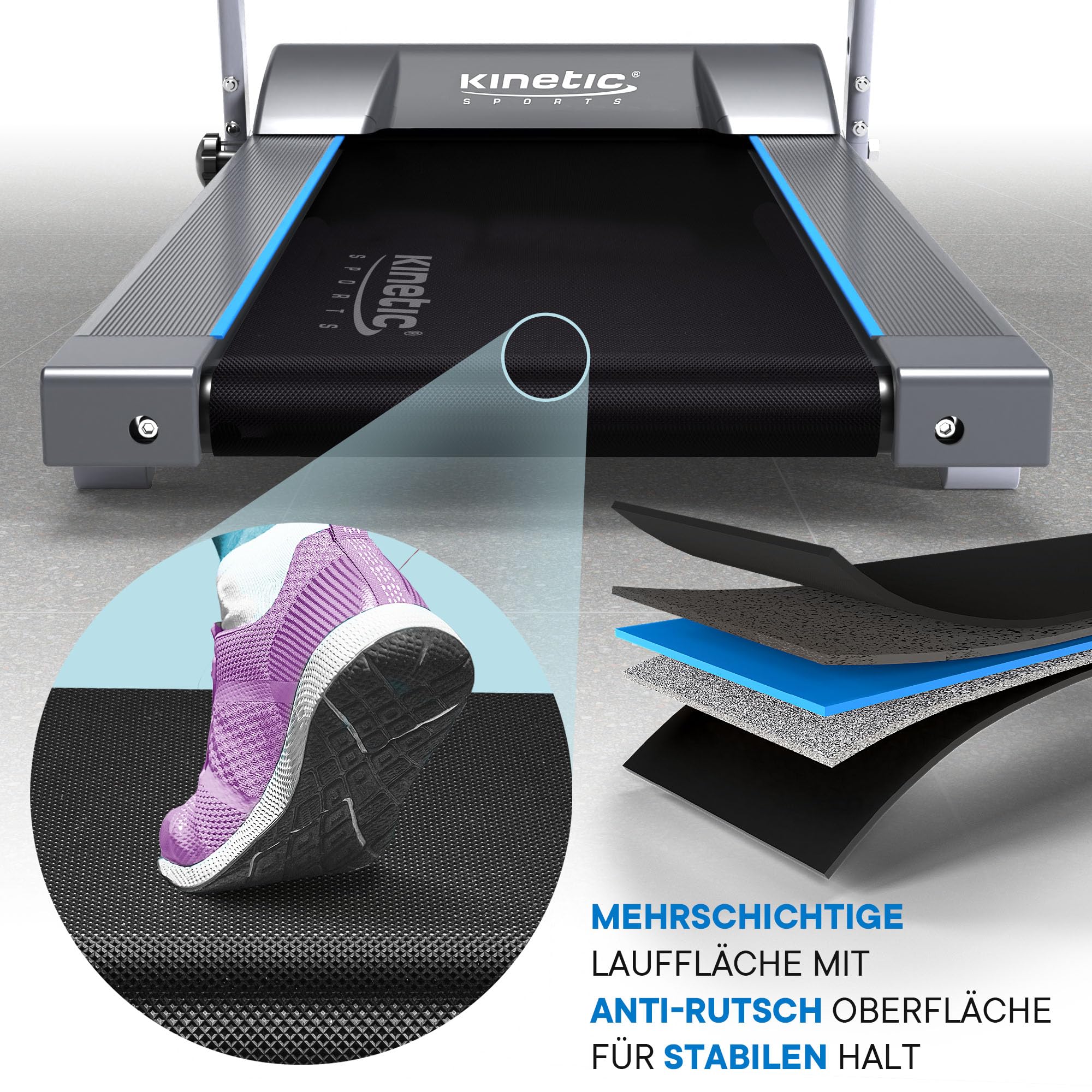 KINETIC SPORTS Elektrisches Laufband KST2700FX, Klappbares Laufband für Zuhause bis 10 km/h - Kraftvoller 1PS Motor, Tablet-Halterung, 12+1 Programme, LCD-Display, GEH- und Lauftraining, bis 120 kg