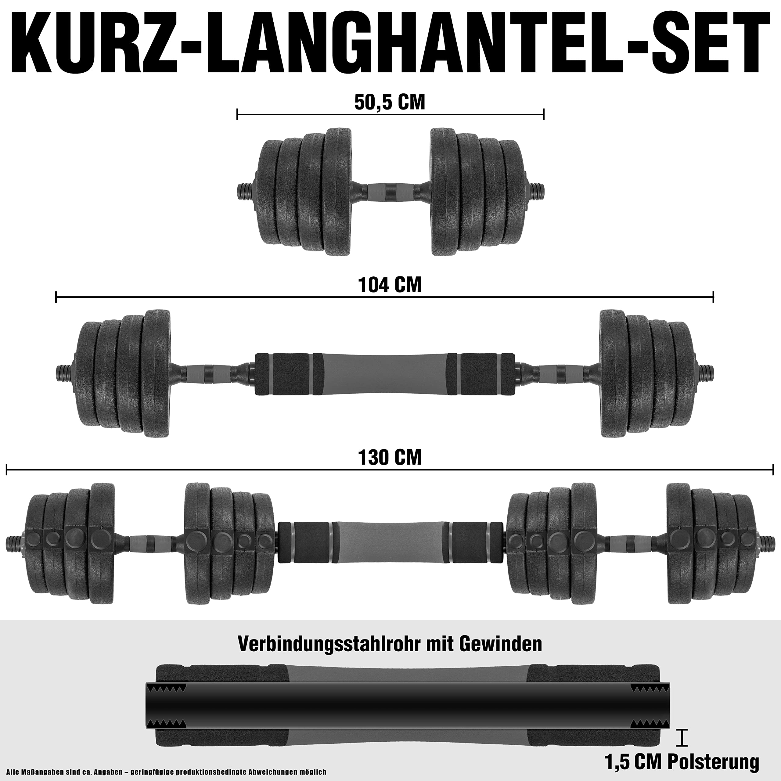 C.P.Sports 2in1 Kurzhantel & Langhantel Set 30kg / 40kg | Hantelscheiben – Gewichte – Hantelstangen | verstellbare Hanteln – Hantelset für Krafttraining, Fitness, Home Gym (blau-schwarz )