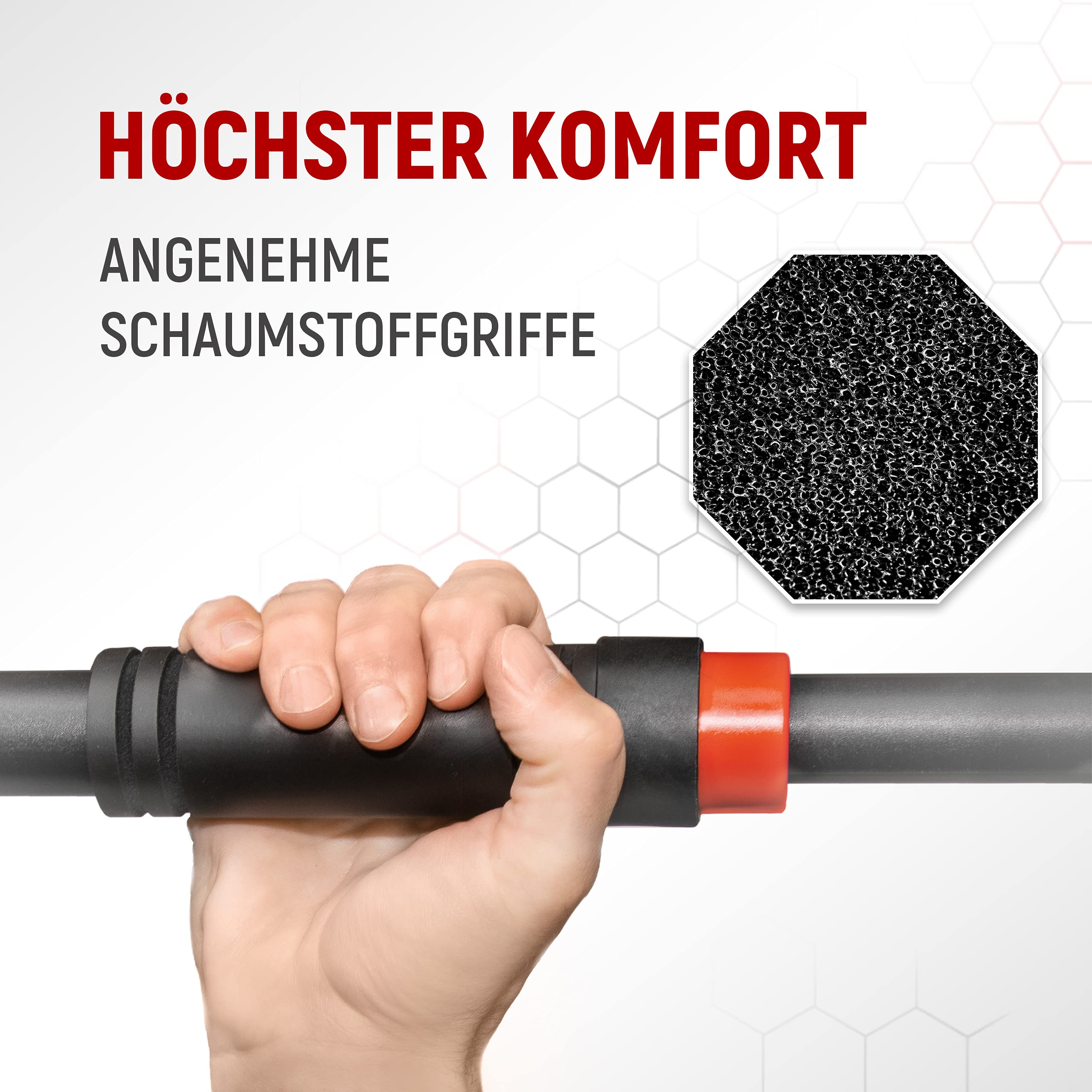 NEOLYMP Klimmzugstange Türrahmen ohne Schrauben mit Pull up Bar E-Book - Klimmzugstange verstellbar 70-100 cm mit Gewindesperre für sicheren Halt bis zu 200kg (Rot)