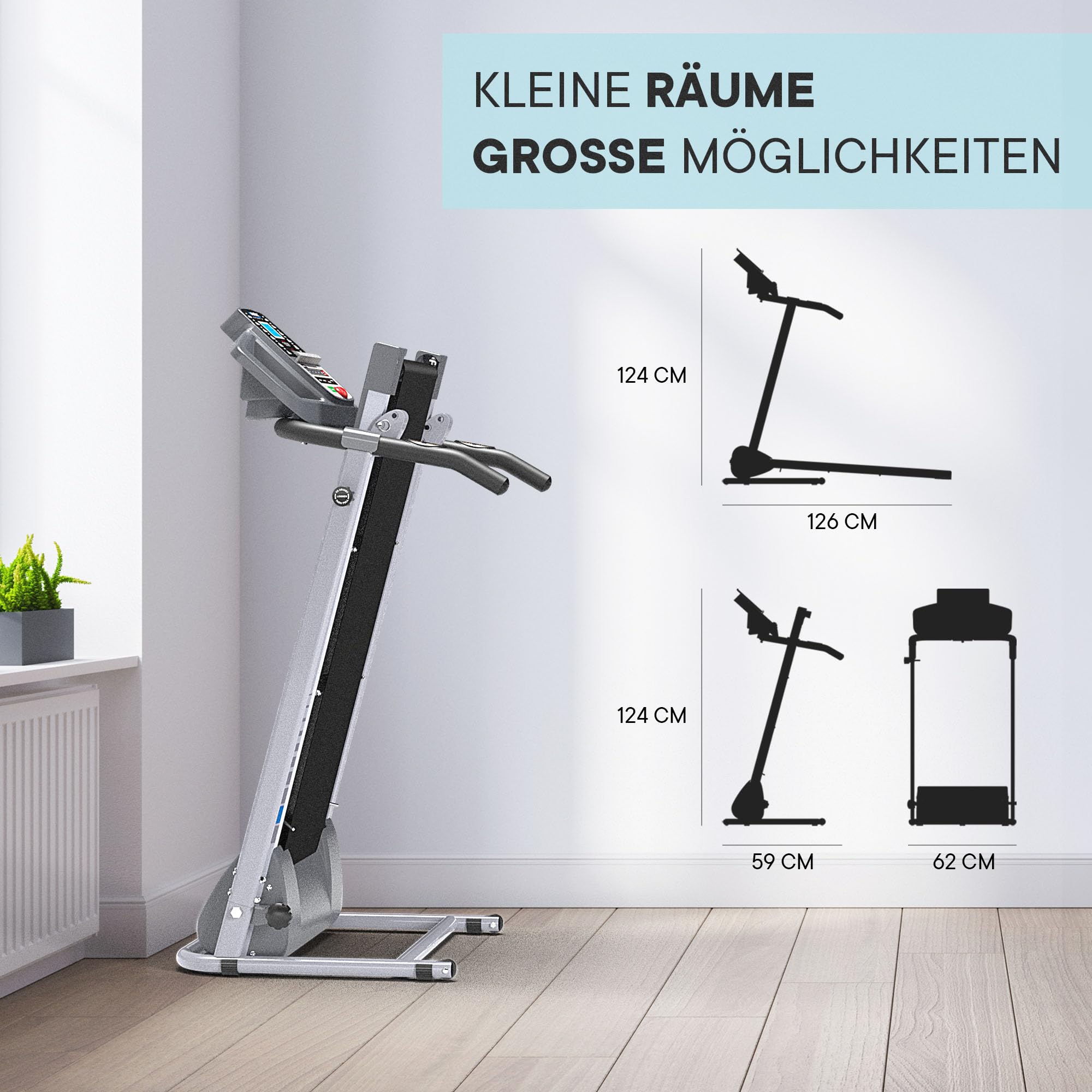 KINETIC SPORTS Elektrisches Laufband KST2700FX, Klappbares Laufband für Zuhause bis 10 km/h - Kraftvoller 1PS Motor, Tablet-Halterung, 12+1 Programme, LCD-Display, GEH- und Lauftraining, bis 120 kg