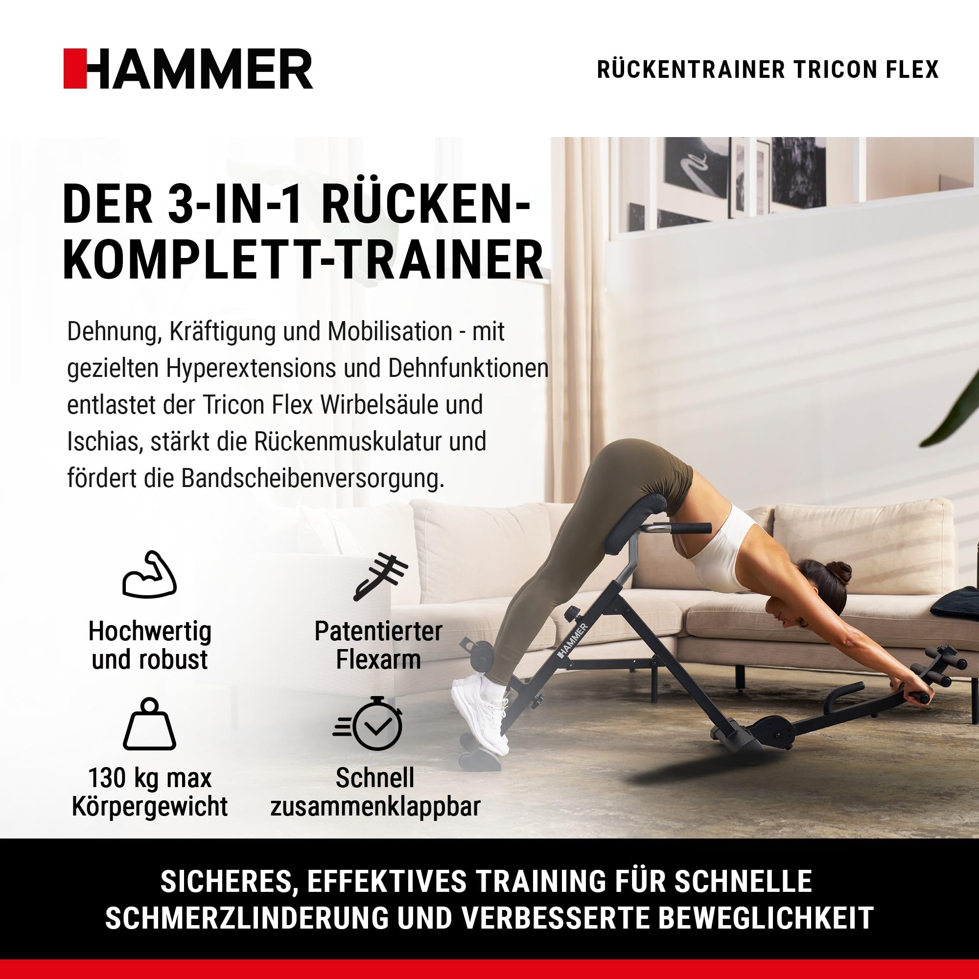 HAMMER Rückentrainer Tricon Flex, 3 in 1 Rücken-Komplett-Trainer für spürbare Wirbelsäulen- und Ischiasentlastung
