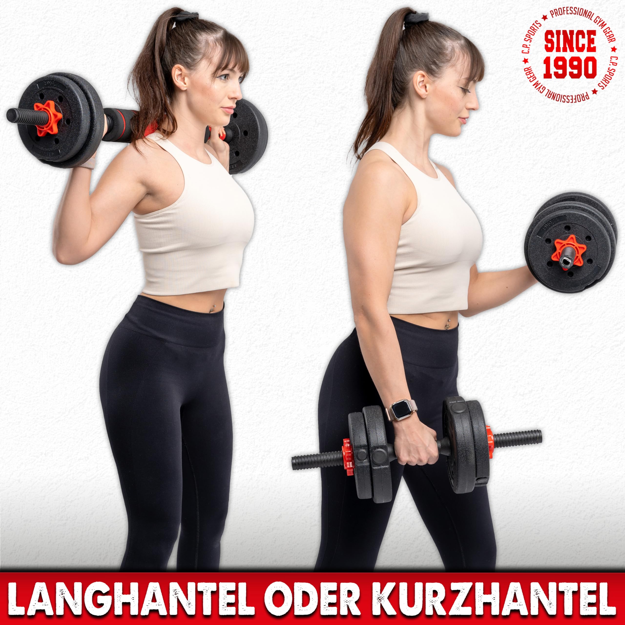 C.P.Sports 2in1 Kurzhantel & Langhantel Set 30kg / 40kg | Hantelscheiben – Gewichte – Hantelstangen | verstellbare Hanteln – Hantelset für Krafttraining, Fitness, Home Gym (blau-schwarz )
